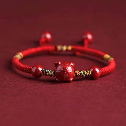 Natural Cinnabar Zodiac Braided Bracelet for Dragon Boat Festival, Ideal for Girls & Babies - STAR8S