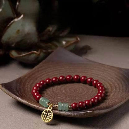 Natural Cinnabar & Dongling Jade Blessing Bracelet for Natal Year - STAR8S