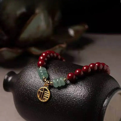 Natural Cinnabar & Dongling Jade Blessing Bracelet for Natal Year - STAR8S