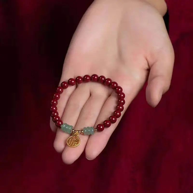 natural cinnabar & dongling jade blessing bracelet for natal year - star8s