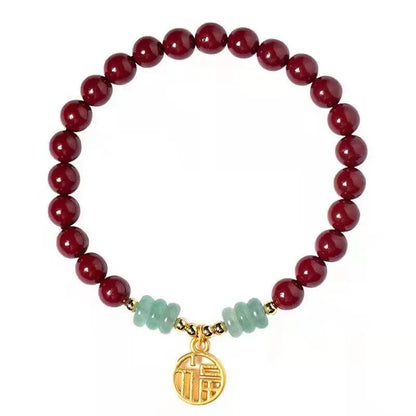 Natural Cinnabar & Dongling Jade Blessing Bracelet for Natal Year - STAR8S