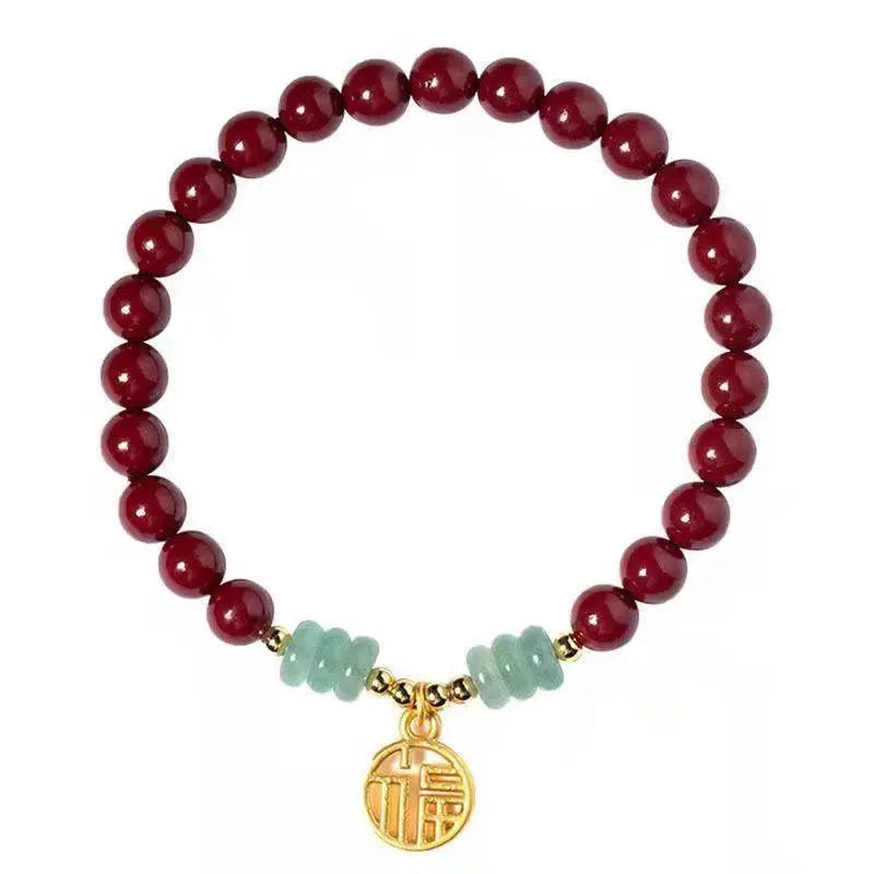 natural cinnabar & dongling jade blessing bracelet for natal year - star8s