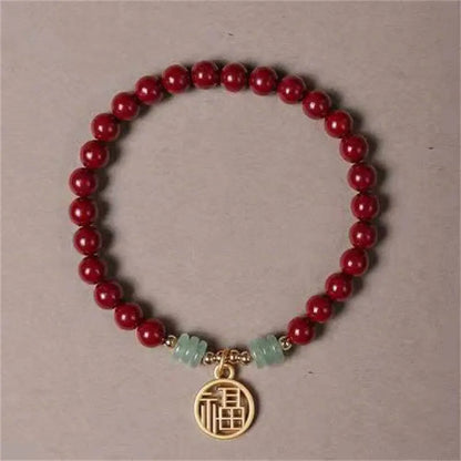 Natural Cinnabar & Dongling Jade Blessing Bracelet for Natal Year - STAR8S