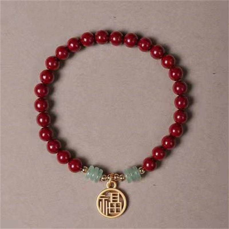 natural cinnabar & dongling jade blessing bracelet for natal year - star8s