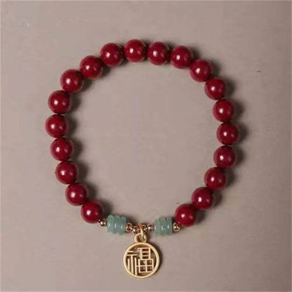 Natural Cinnabar & Dongling Jade Blessing Bracelet for Natal Year - STAR8S