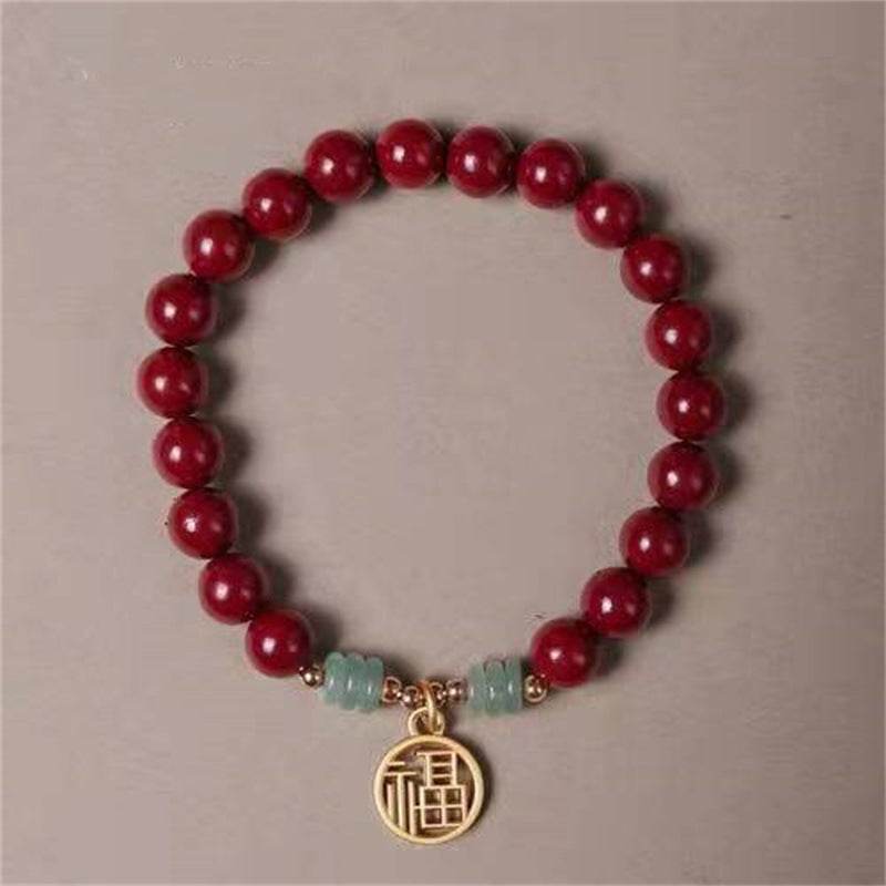 Natural Cinnabar & Dongling Jade Blessing Bracelet for Natal Year - STAR8S