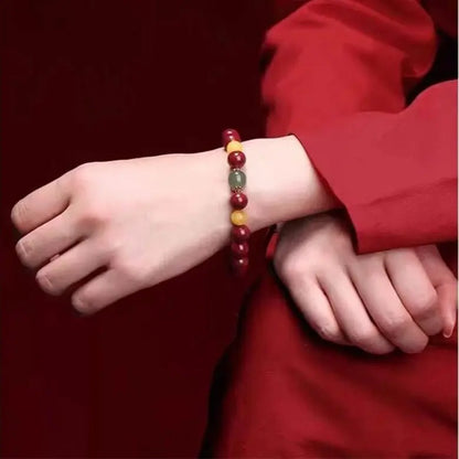 Natural Cinnabar & Purple Cinnabar Bracelet with Hetian Jade & Amber, Lucky Jewelry for Zodiac Year - STAR8S