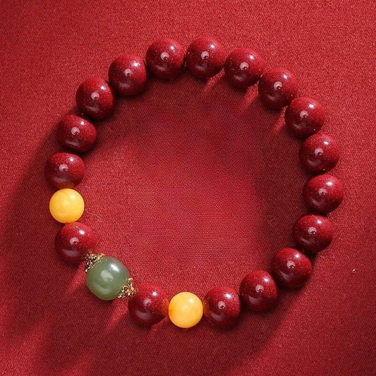 Natural Cinnabar & Purple Cinnabar Bracelet with Hetian Jade & Amber, Lucky Jewelry for Zodiac Year - STAR8S