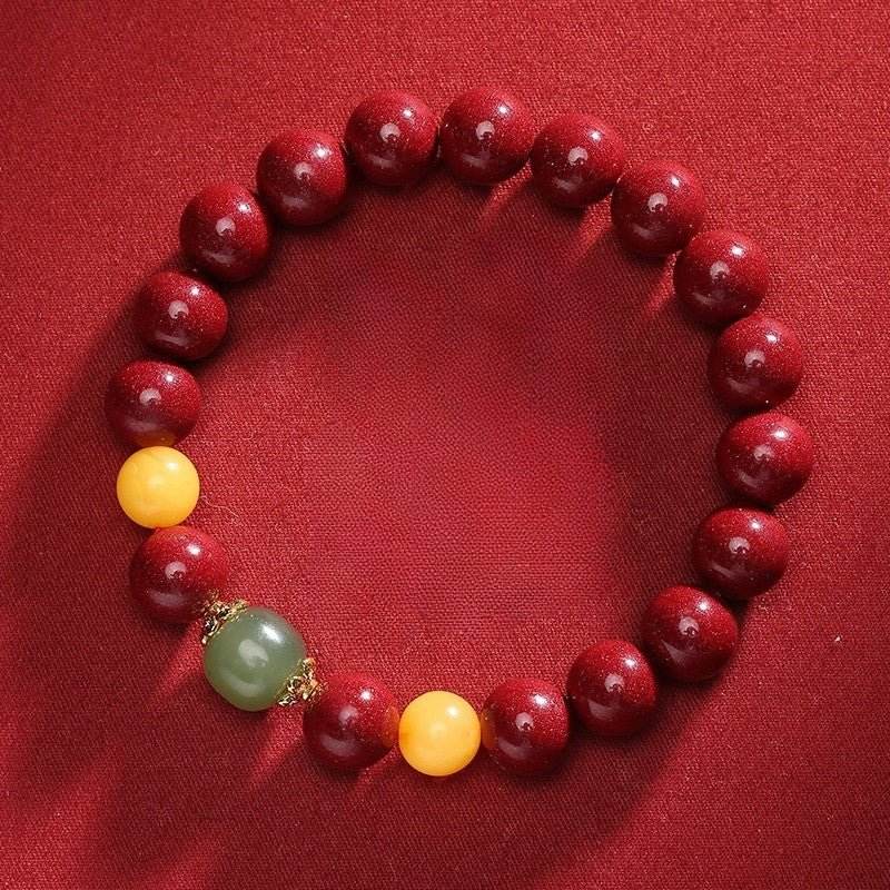 natural cinnabar & purple cinnabar bracelet with hetian jade & amber, lucky jewelry for zodiac year - star8s