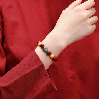 Natural Cinnabar & Purple Cinnabar Bracelet with Hetian Jade & Amber, Lucky Jewelry for Zodiac Year - STAR8S