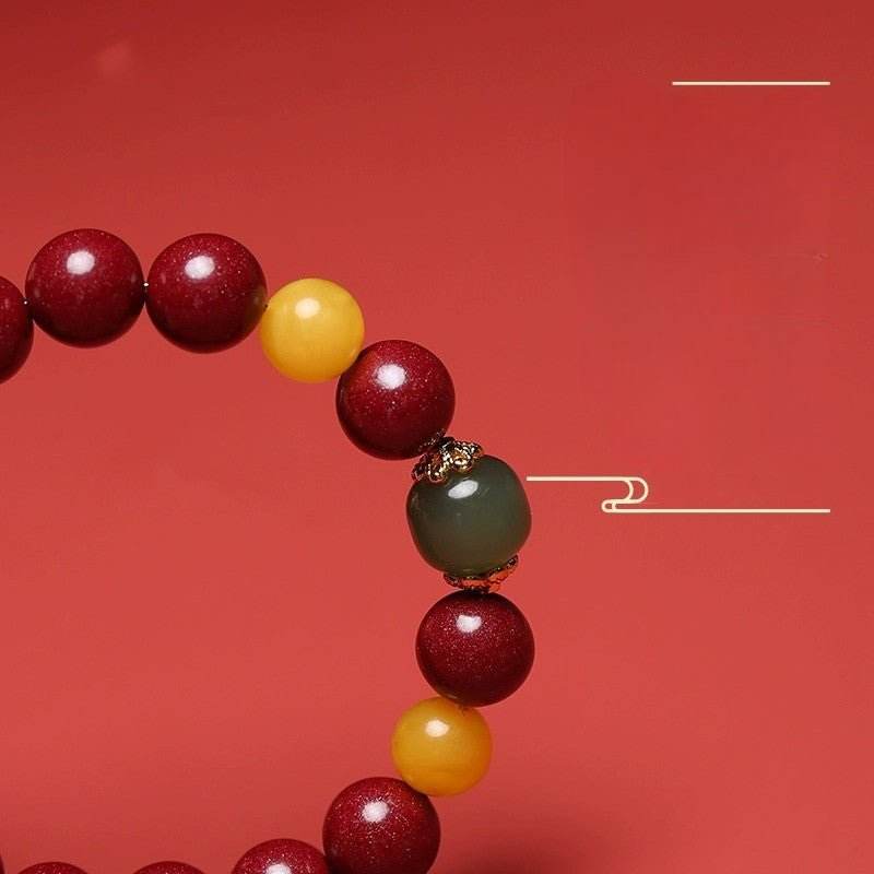 Natural Cinnabar & Purple Cinnabar Bracelet with Hetian Jade & Amber, Lucky Jewelry for Zodiac Year - STAR8S