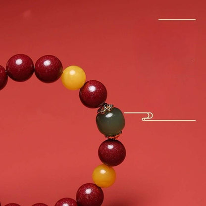 Natural Cinnabar & Purple Cinnabar Bracelet with Hetian Jade & Amber, Lucky Jewelry for Zodiac Year - STAR8S