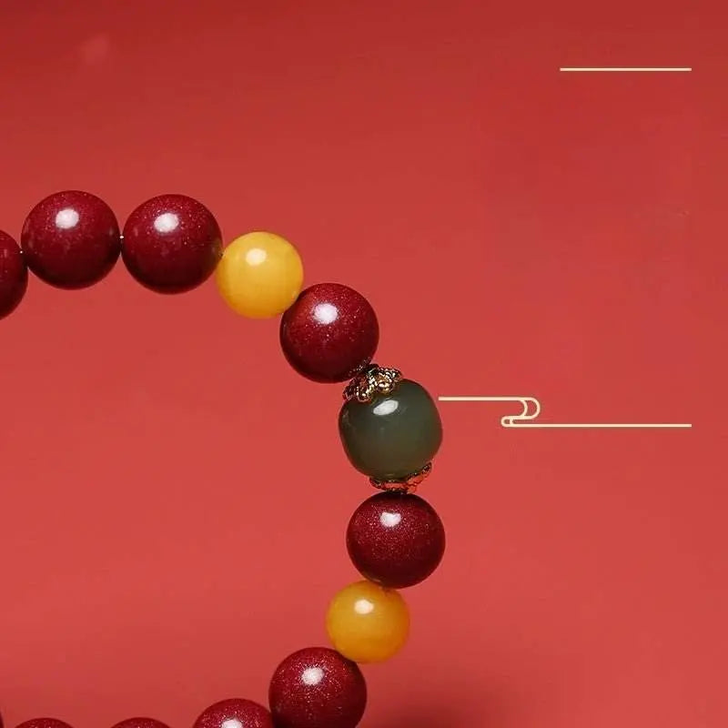 natural cinnabar & purple cinnabar bracelet with hetian jade & amber, lucky jewelry for zodiac year - star8s
