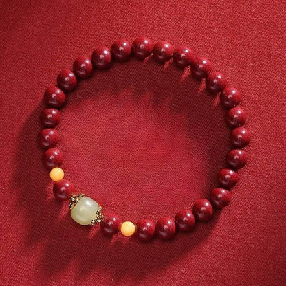 Natural Cinnabar & Purple Cinnabar Bracelet with Hetian Jade & Amber, Lucky Jewelry for Zodiac Year - STAR8S