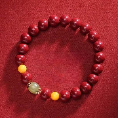 Natural Cinnabar & Purple Cinnabar Bracelet with Hetian Jade & Amber, Lucky Jewelry for Zodiac Year - STAR8S