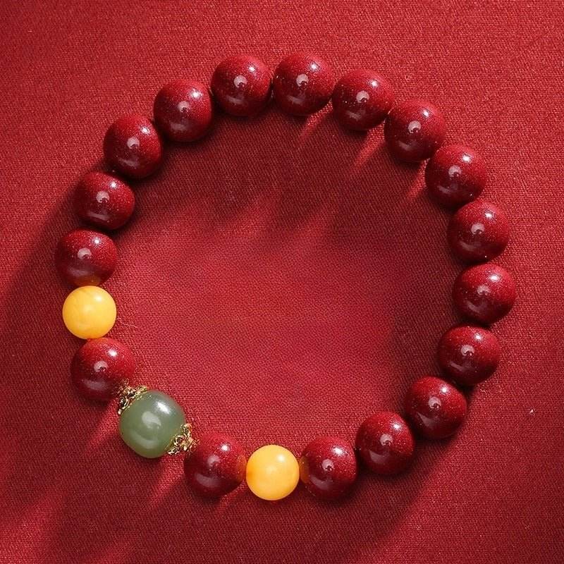 Natural Cinnabar & Purple Cinnabar Bracelet with Hetian Jade & Amber, Lucky Jewelry for Zodiac Year - STAR8S