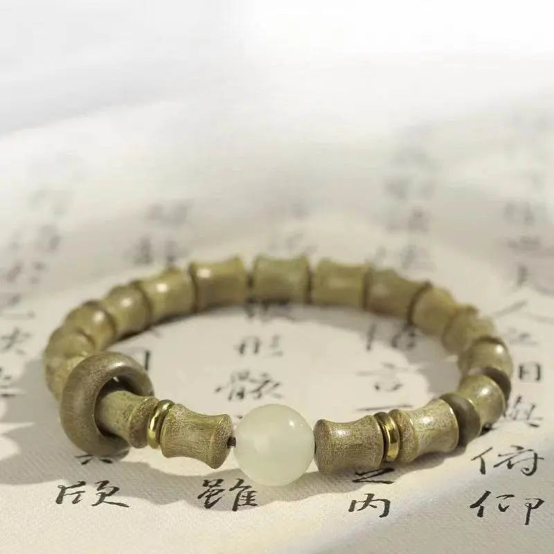 Natural Green Sandalwood Bamboo - knot Bracelet, Chinese - style Couple Jewelry - STAR8S