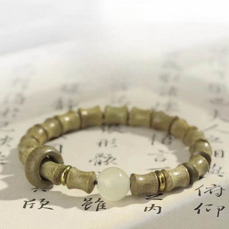 Natural Green Sandalwood Bamboo - knot Bracelet, Chinese - style Couple Jewelry - STAR8S