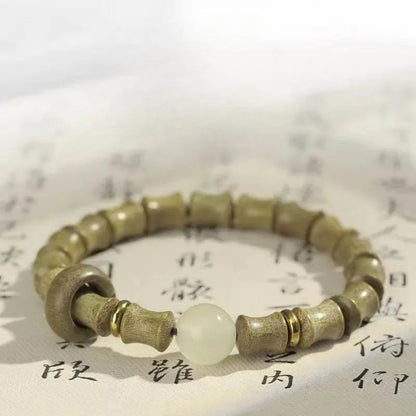 Natural Green Sandalwood Bamboo - knot Bracelet, Chinese - style Couple Jewelry - STAR8S
