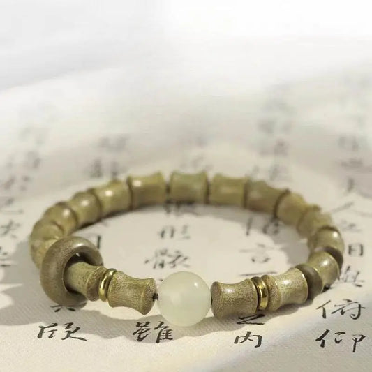 Natural Green Sandalwood Bamboo - knot Bracelet, Chinese - style Couple Jewelry - STAR8S
