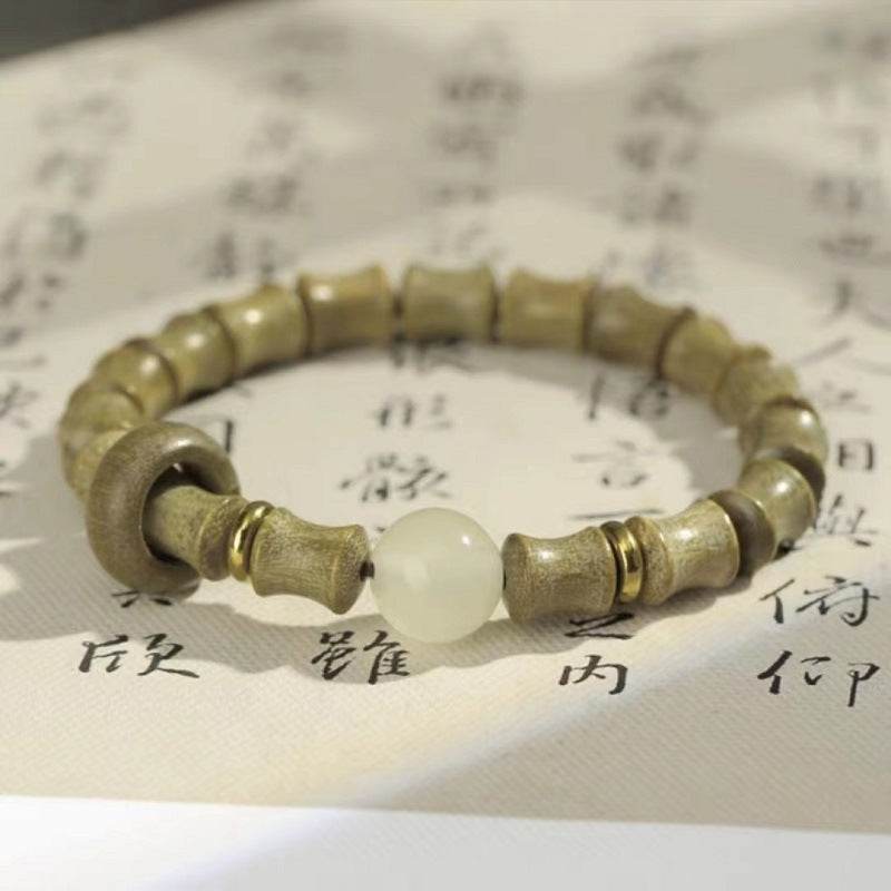 Natural Green Sandalwood Bamboo - knot Bracelet, Chinese - style Couple Jewelry - STAR8S