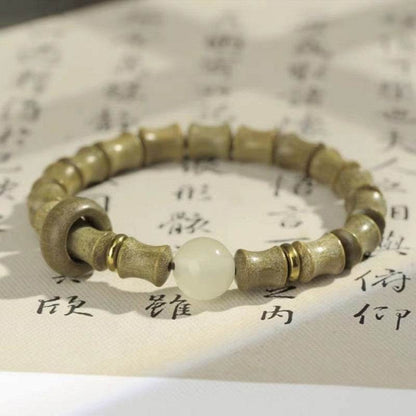 Natural Green Sandalwood Bamboo - knot Bracelet, Chinese - style Couple Jewelry - STAR8S