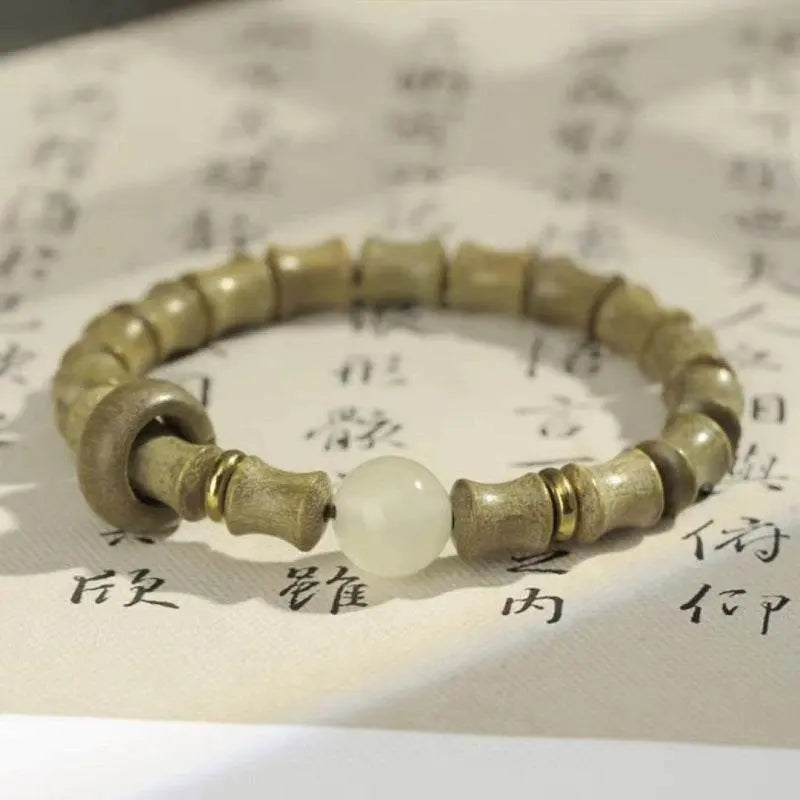 Natural Green Sandalwood Bamboo - knot Bracelet, Chinese - style Couple Jewelry - STAR8S