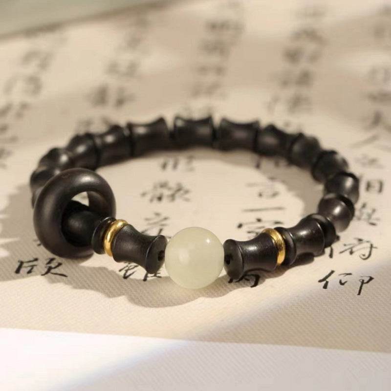 Natural Green Sandalwood Bamboo - knot Bracelet, Chinese - style Couple Jewelry - STAR8S