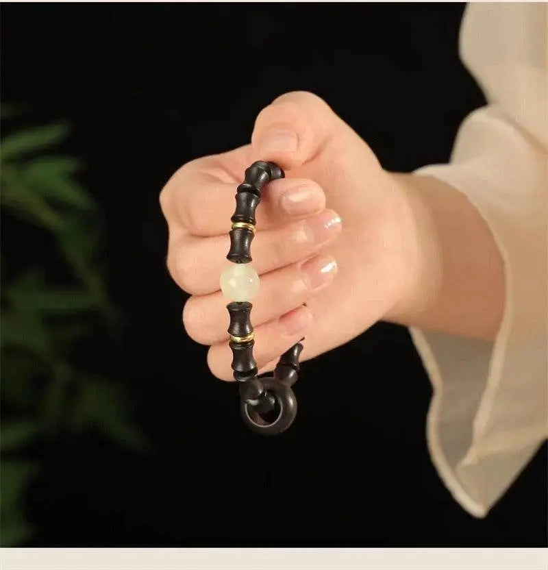 Natural Green Sandalwood Bamboo - knot Bracelet, Chinese - style Couple Jewelry - STAR8S