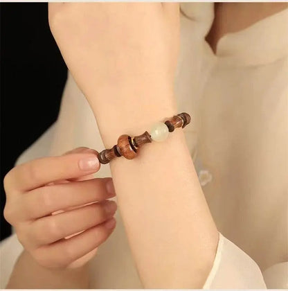 Natural Green Sandalwood Bamboo - knot Bracelet, Chinese - style Couple Jewelry - STAR8S