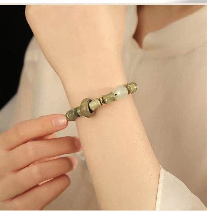 natural green sandalwood bamboo - knot bracelet, chinese - style couple jewelry - star8s