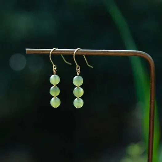Hetian Jade Line Earrings - 14k gold - plated Elegant Goddess | STAR8S - STAR8S