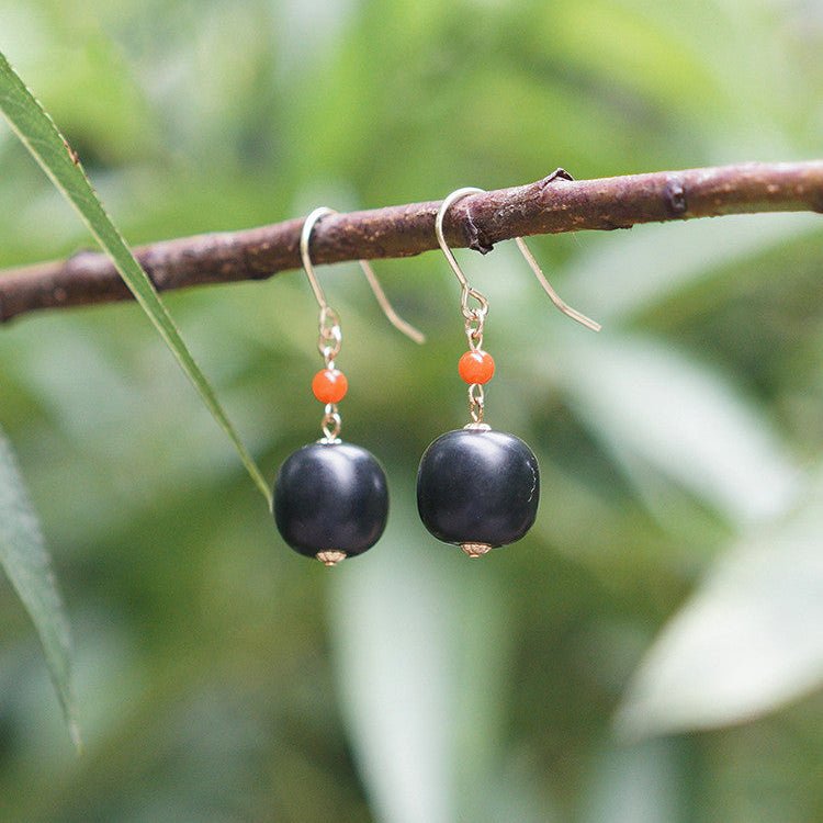 hetian dark jade earrings with nanjiang red agate beads | star8s