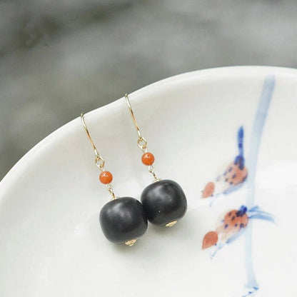 Hetian Dark Jade Earrings with Nanjiang Red Agate Beads | STAR8S - STAR8S