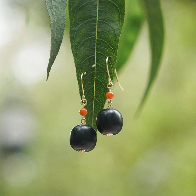 Hetian Dark Jade Earrings with Nanjiang Red Agate Beads | STAR8S - STAR8S