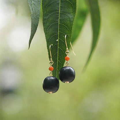Hetian Dark Jade Earrings with Nanjiang Red Agate Beads | STAR8S - STAR8S