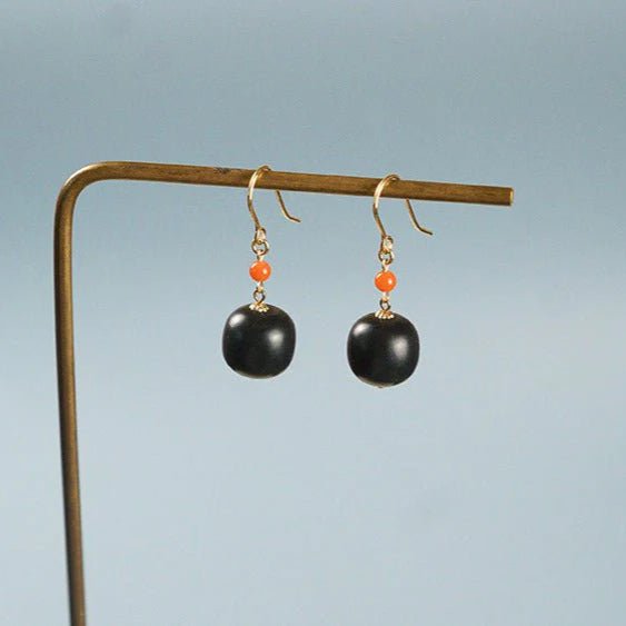 hetian dark jade earrings with nanjiang red agate beads | star8s - star8s