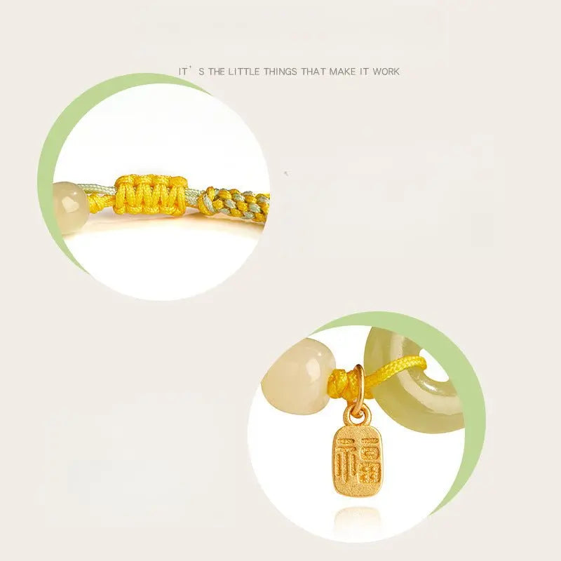 natural hetian jade peace amulet bracelet – string braided with silver charm | good luck gift for women - star8s