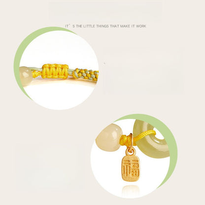 Natural Hetian Jade Peace Amulet Bracelet – String Braided with Silver Charm | Good Luck Gift for Women - STAR8S