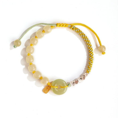 Natural Hetian Jade Peace Amulet Bracelet – String Braided with Silver Charm | Good Luck Gift for Women - STAR8S