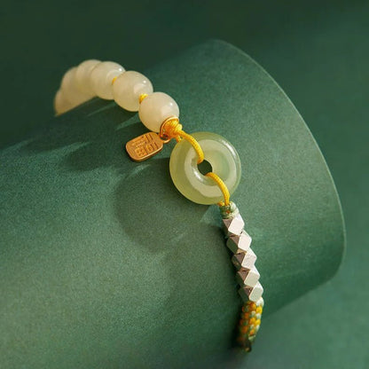 Natural Hetian Jade Peace Amulet Bracelet – String Braided with Silver Charm | Good Luck Gift for Women - STAR8S