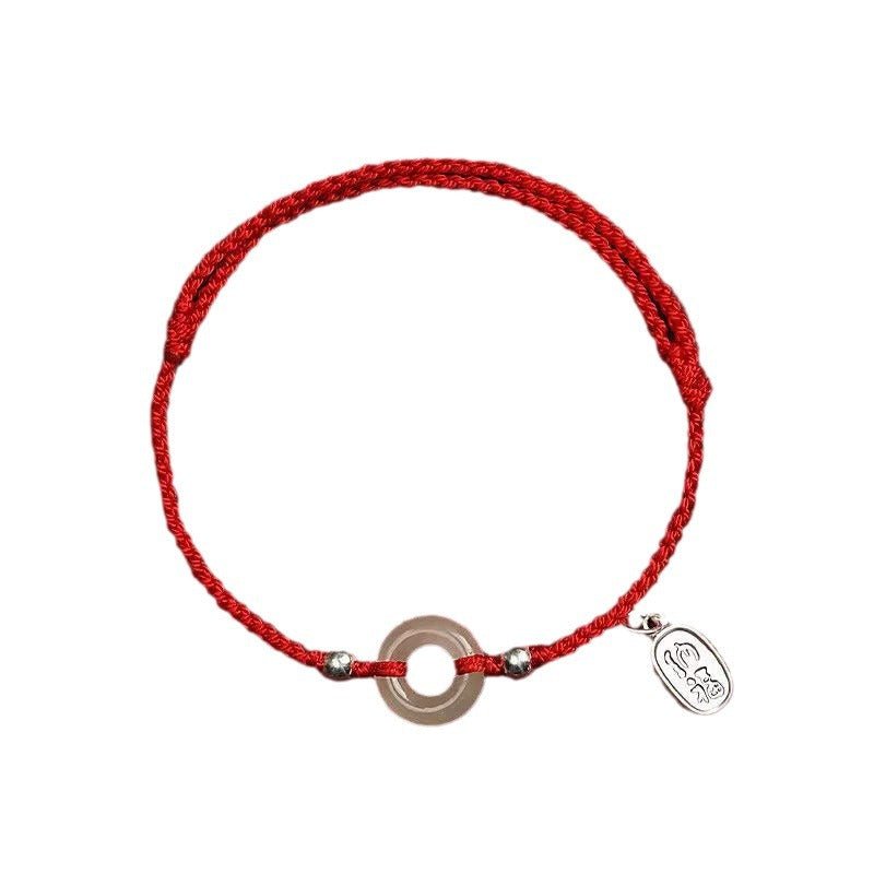 natural hetian jade ping’an donut red string bracelet – 999 silver charm, zodiac new‑year protection - star8s