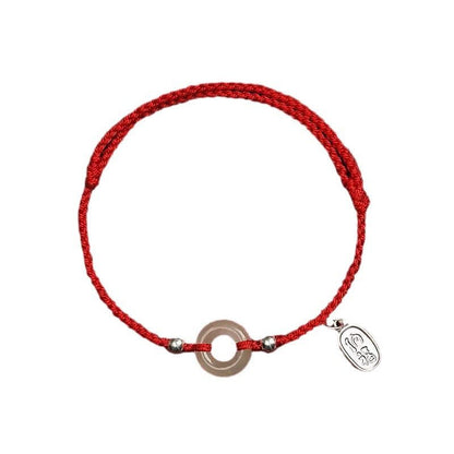 Natural Hetian Jade Ping’an Donut Red String Bracelet – 999 Silver Charm, Zodiac New‑Year Protection - STAR8S