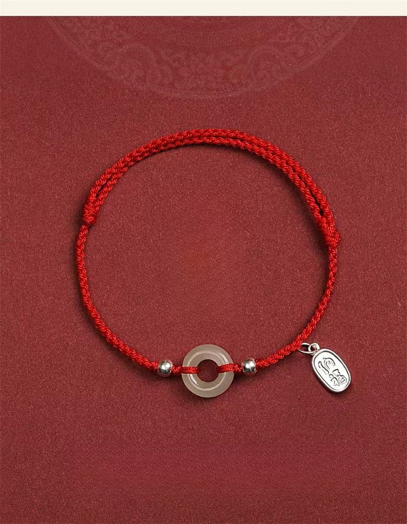 natural hetian jade ping’an donut red string bracelet – 999 silver charm, zodiac new‑year protection - star8s