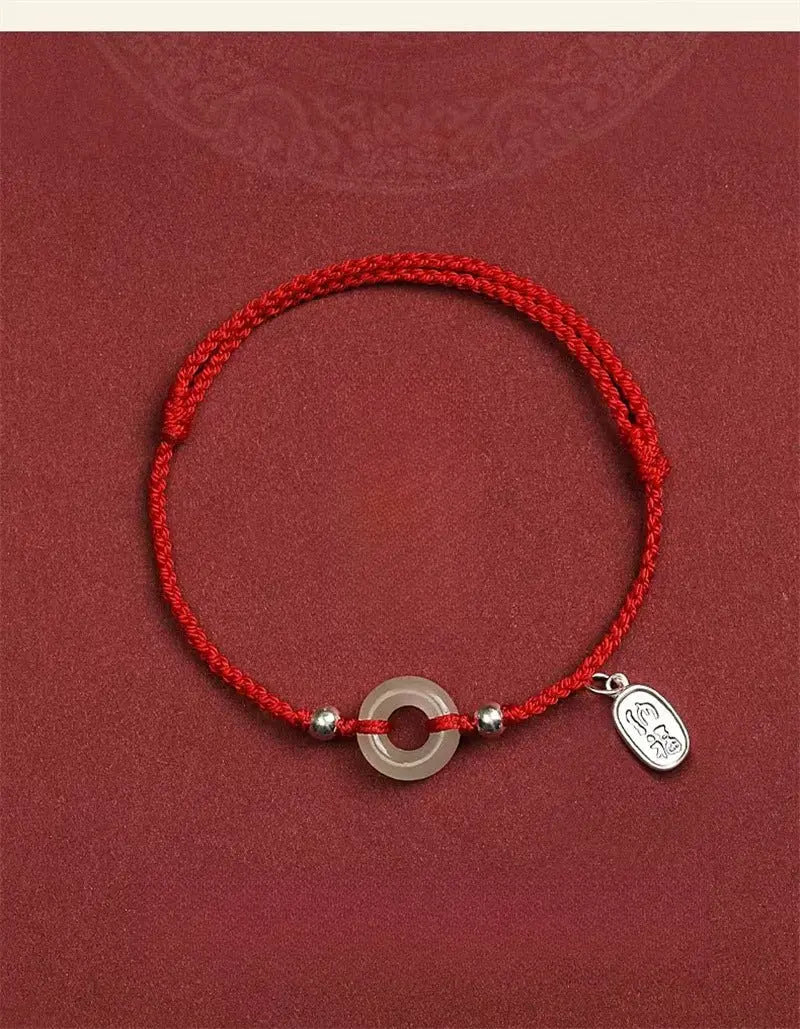 natural hetian jade ping’an donut red string bracelet – 999 silver charm, zodiac new‑year protection - star8s