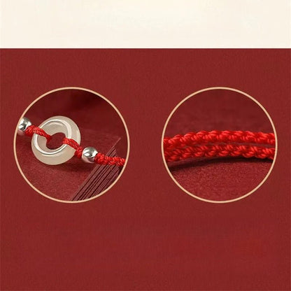 Natural Hetian Jade Ping’an Donut Red String Bracelet – 999 Silver Charm, Zodiac New‑Year Protection - STAR8S