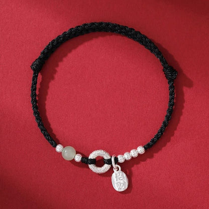Natural Hetian Jade & 925 Silver Red String Bracelet with Peace Knot – Handmade, Couple Gift, Vintage Style - STAR8S