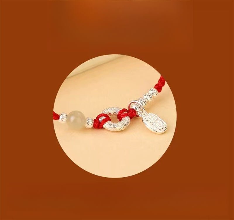 natural hetian jade & 925 silver red string bracelet with peace knot – handmade, couple gift, vintage style - star8s