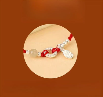 Natural Hetian Jade & 925 Silver Red String Bracelet with Peace Knot – Handmade, Couple Gift, Vintage Style - STAR8S