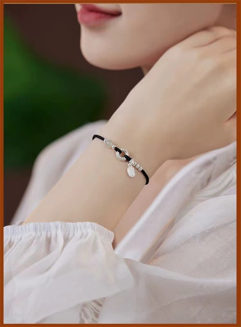 Natural Hetian Jade & 925 Silver Red String Bracelet with Peace Knot – Handmade, Couple Gift, Vintage Style - STAR8S